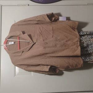Brown Button-Up Jacket With Short Sleeve Dress